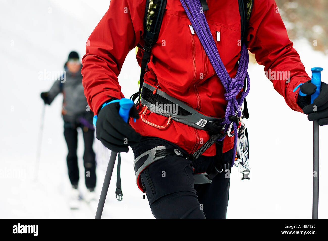 Cropped view of mountaineer ski touring Stock Photo