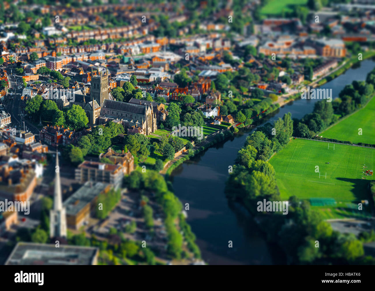 Aerial view River Severn, Worcester, England, UK Stock Photo