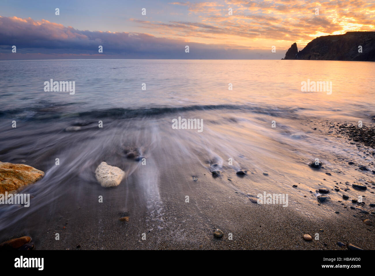 Yashmoviy Beach (Fiolent Beach)  at sunset near Sevastopol, Crimea, Ukraine Stock Photo