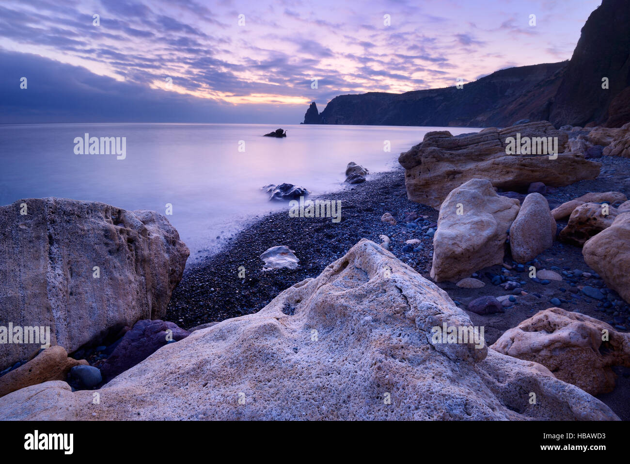 Rock formation from Yashmoviy Beach (Fiolent Beach) near Sevastopol, Crimea, Ukraine Stock Photo