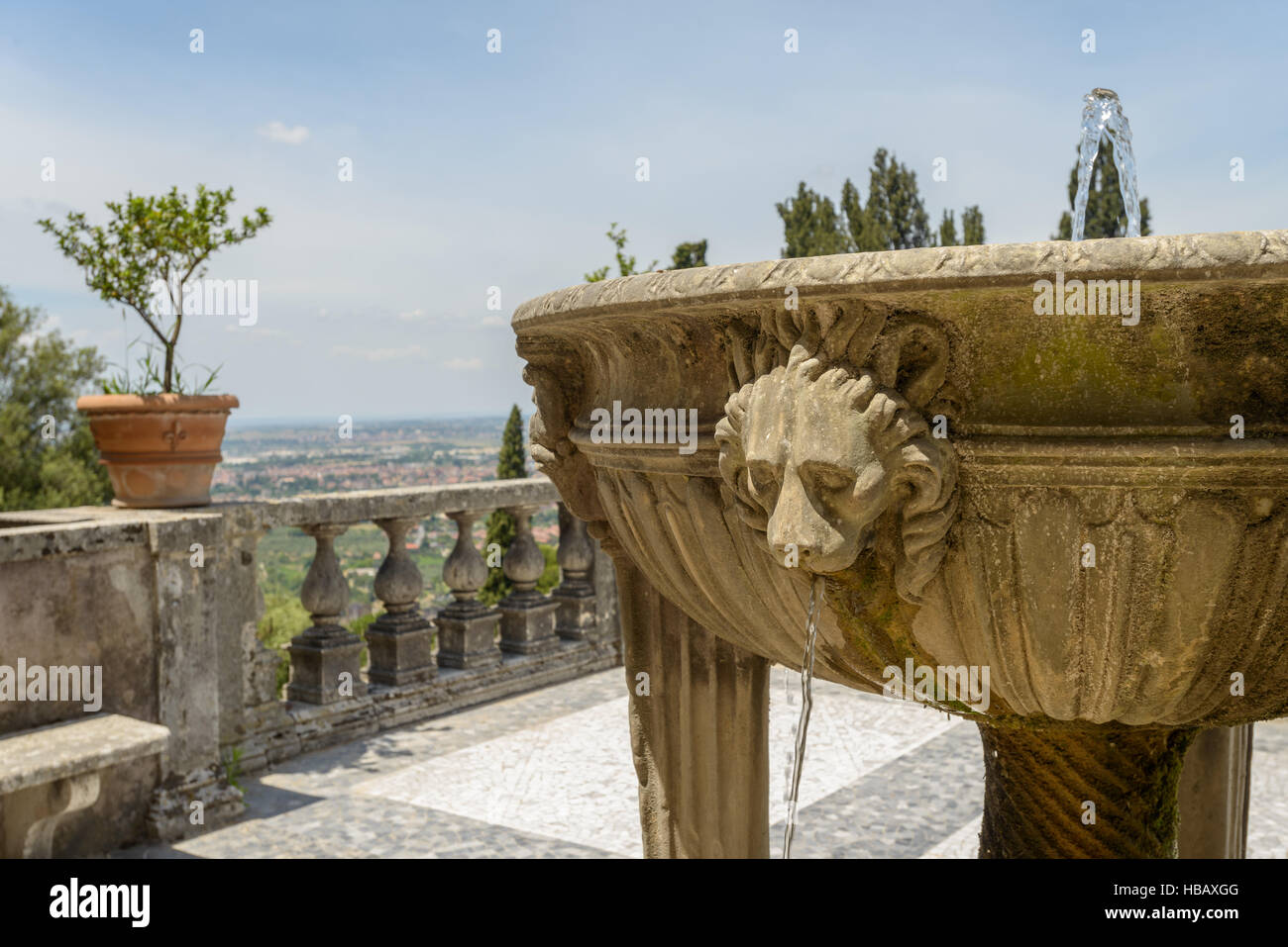 A nice fountain with lions in a square in Tivoli Stock Photo