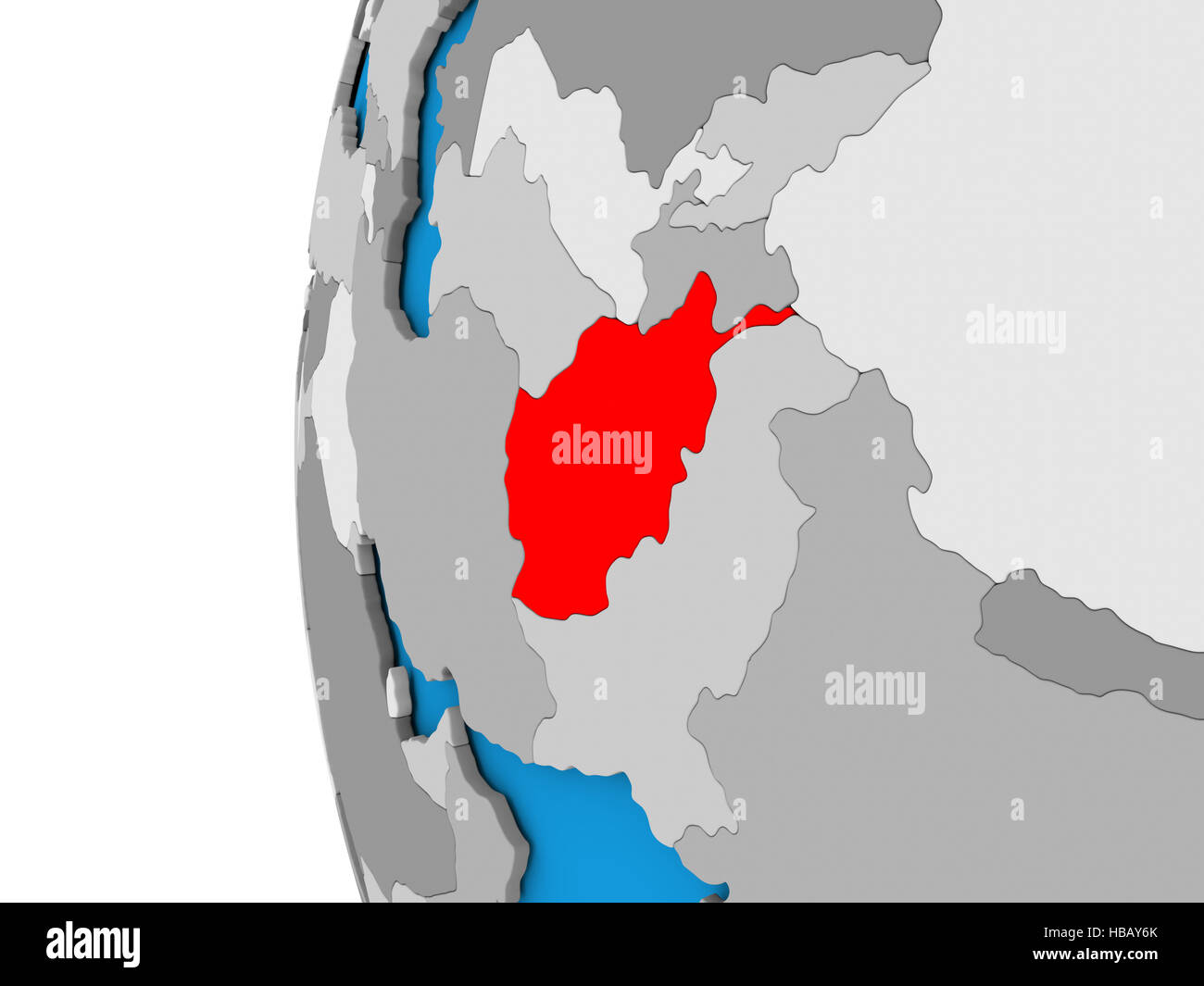 3D map of Afghanistan focused in red on simple globe. 3D illustration Stock Photo