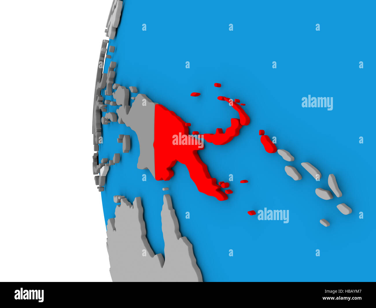 3D map of Papua New Guinea focused in red on simple globe. 3D ...