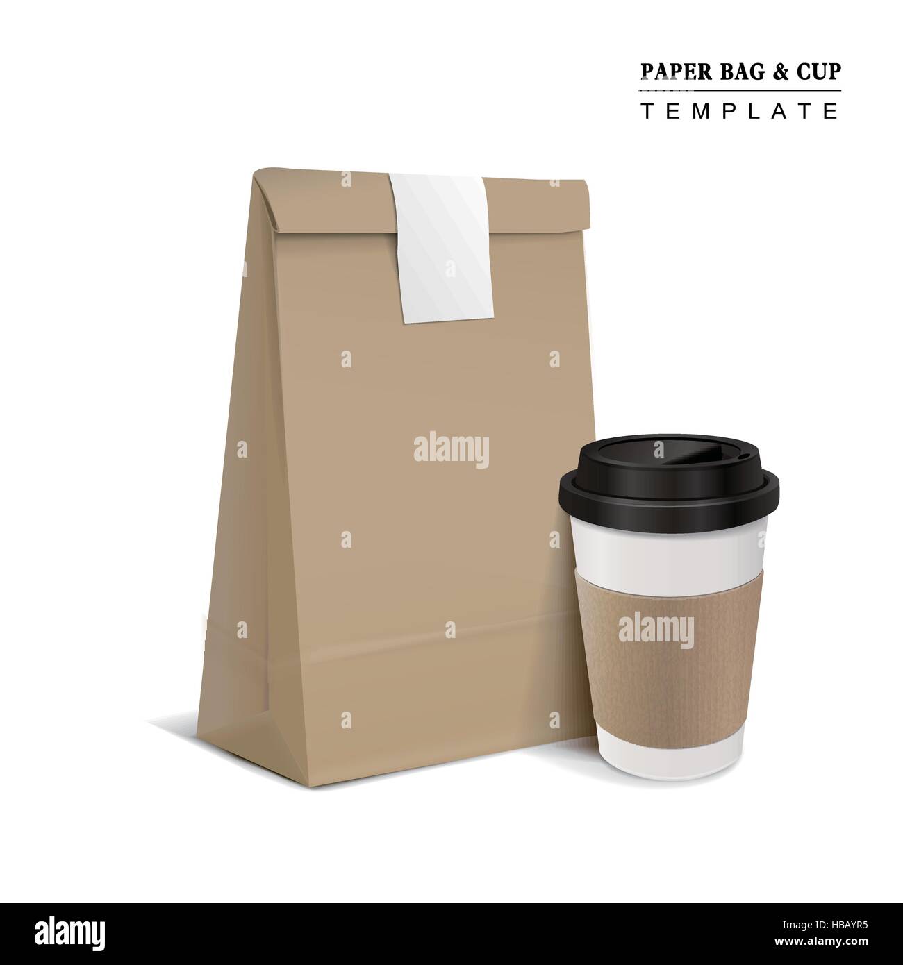 paper bag and coffee cup isolated on white background Stock Vector ...