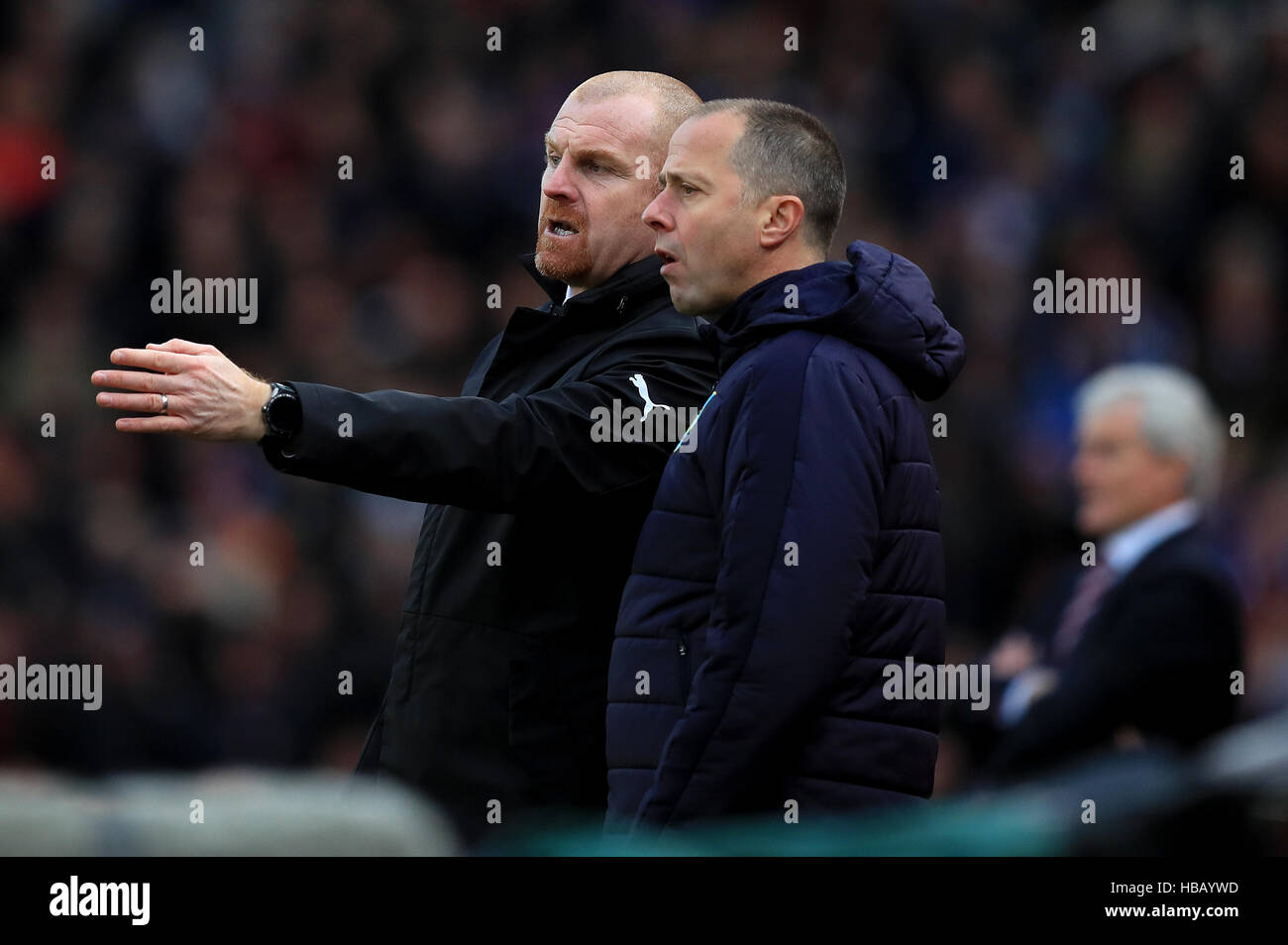 Burnley manager Sean Dyche (left) with assistant Ian Woan Stock Photo