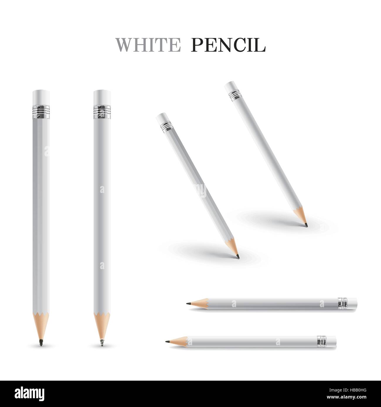elegant white pencils set isolated on white background Stock Vector ...