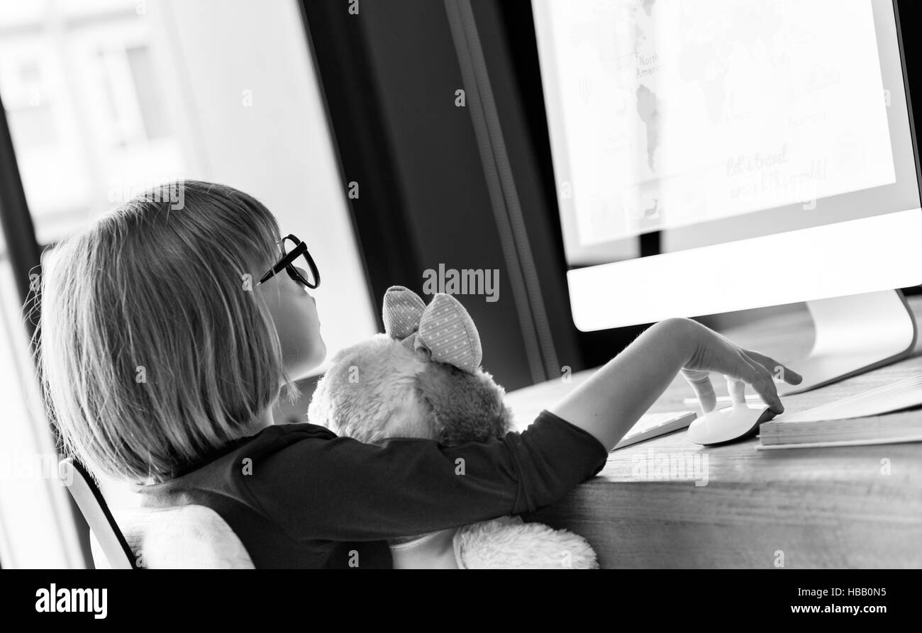 Little Girl Using Computer Concept Stock Photo - Alamy