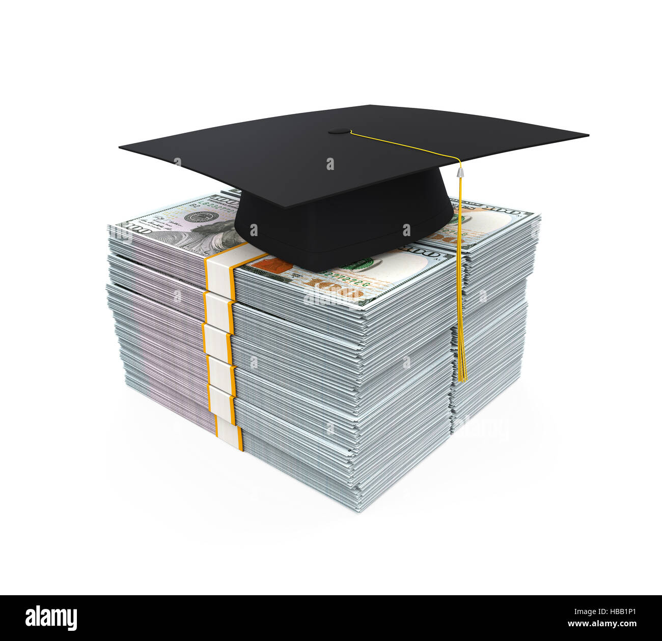 Graduation Cap on Stack of Money Stock Photo