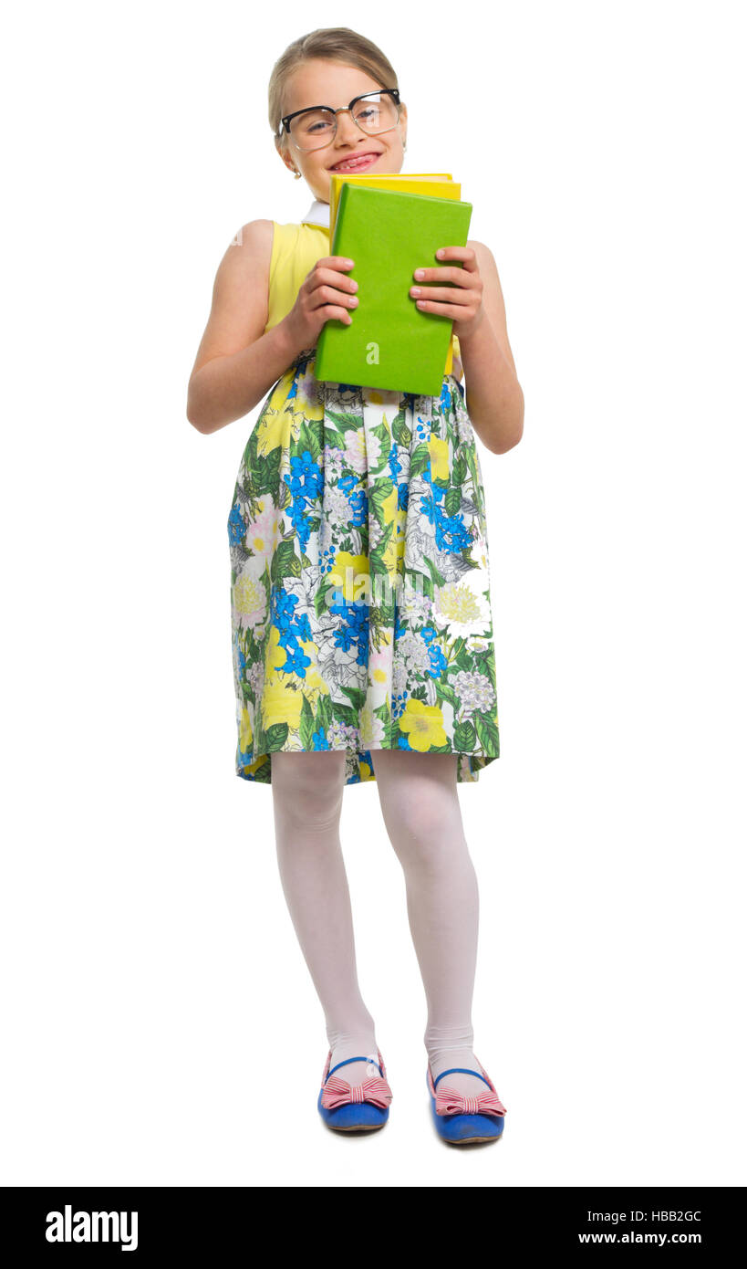 Little girl with books isolated Stock Photo - Alamy
