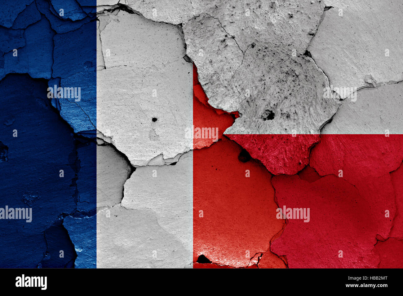 flags of France and Poland painted on cracked wall Stock Photo - Alamy