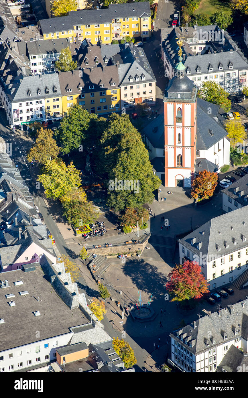 Aerial view, Nikolaikirche Oberstadt, historic Town Hall Kornmarkt, colorful, crown, Siegen, Siegerland, north rhine-westphalia, Stock Photo