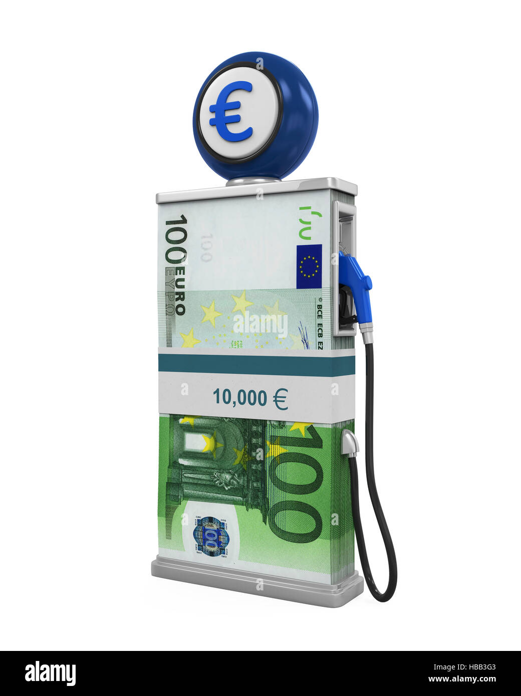 Euro Stack and Gas Pump Nozzle Stock Photo