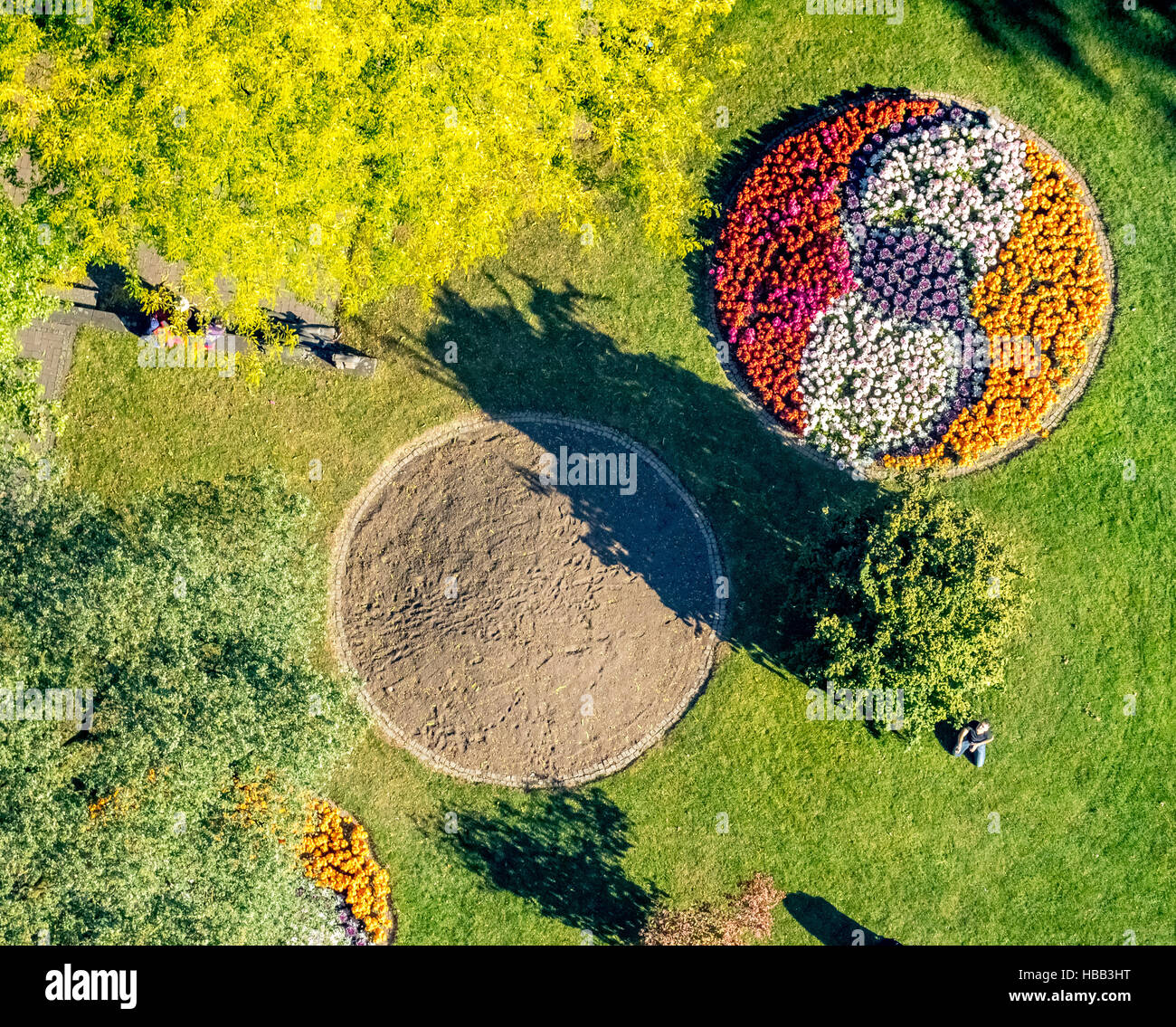 Aerial view, flowerbeds in the park Siegen,  garden, colorful, Siegen, Siegerland, north rhine-westphalia, Germany, Europe, Stock Photo