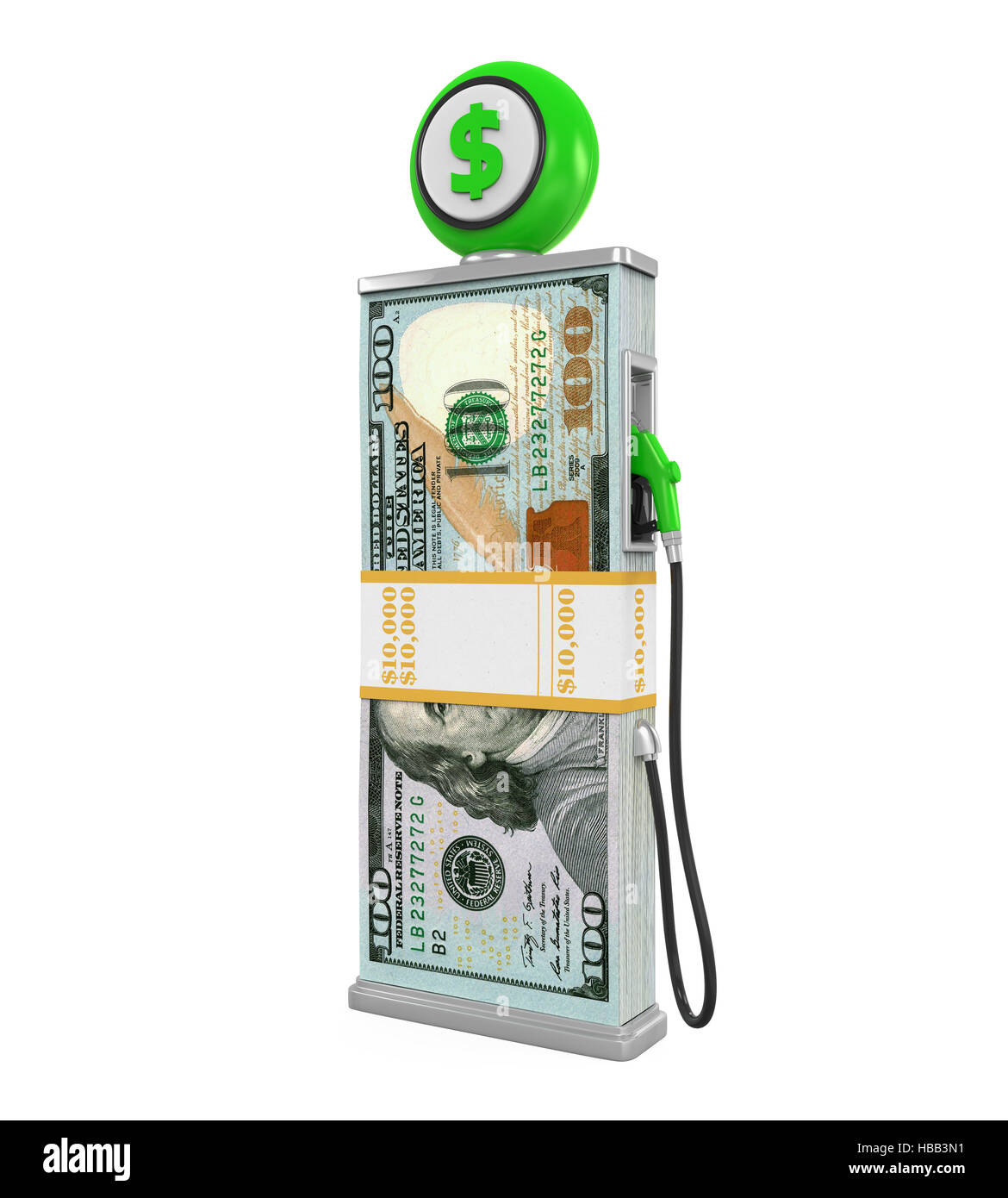 Dollar Stack and Gas Pump Nozzle Stock Photo