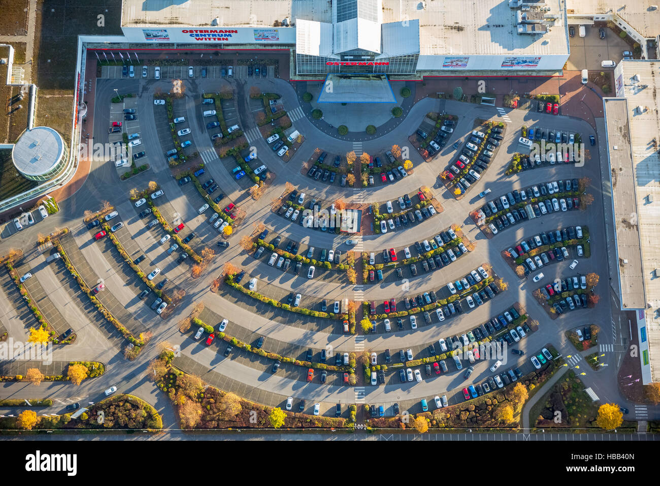 Aerial view, OSTERMANN sales store Centrum Witten with parking