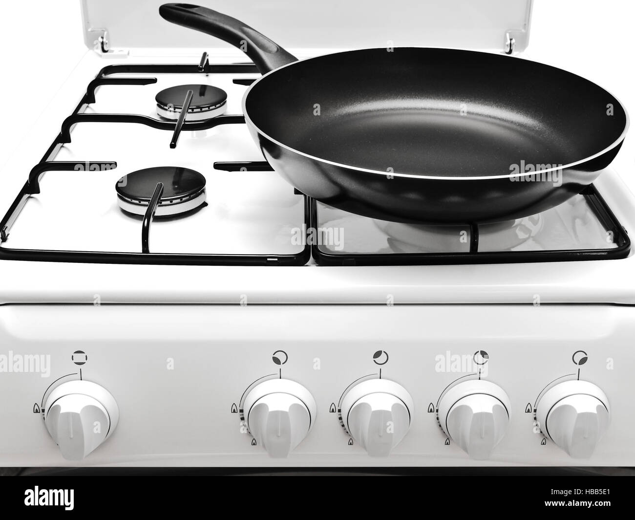 Frying Pan At The White Gas Stove Stock Photo Alamy