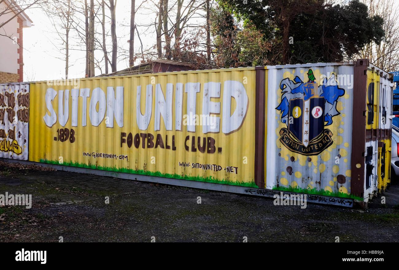 Old Shipping Containers At Sutton United Fc Ground In Gander Green Stock Photo Alamy