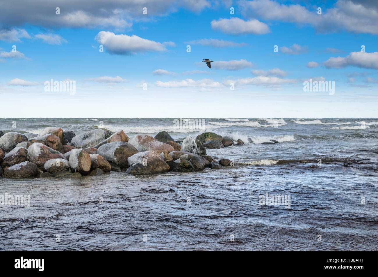 Sea waves breaking on the rocks, seascape Stock Photo
