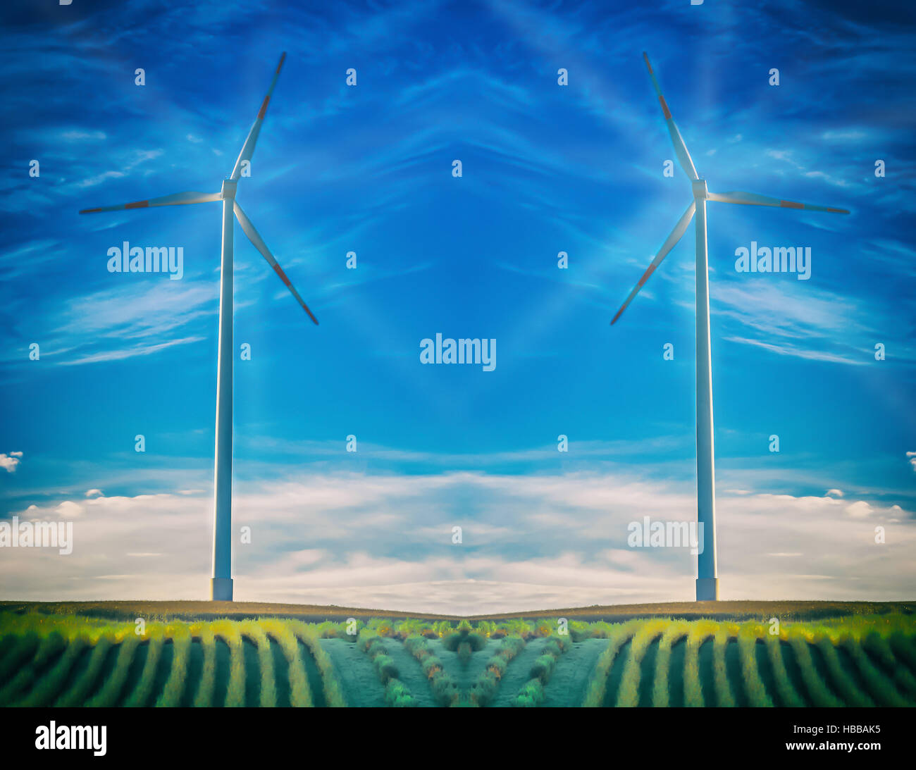 Wind turbine in abstract blue sky Stock Photo - Alamy