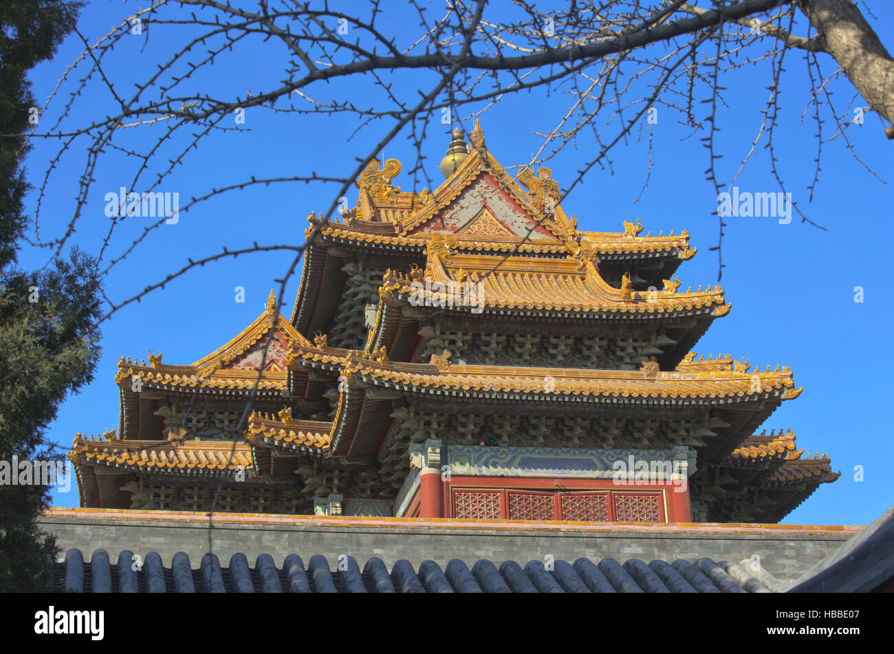 Corner turret ,The Forbidden City, Beijing China Stock Photo