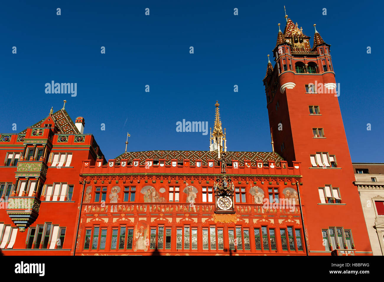 Basel, Switzerland - red Rathaus (Town Hall) in Marktplatz Stock Photo