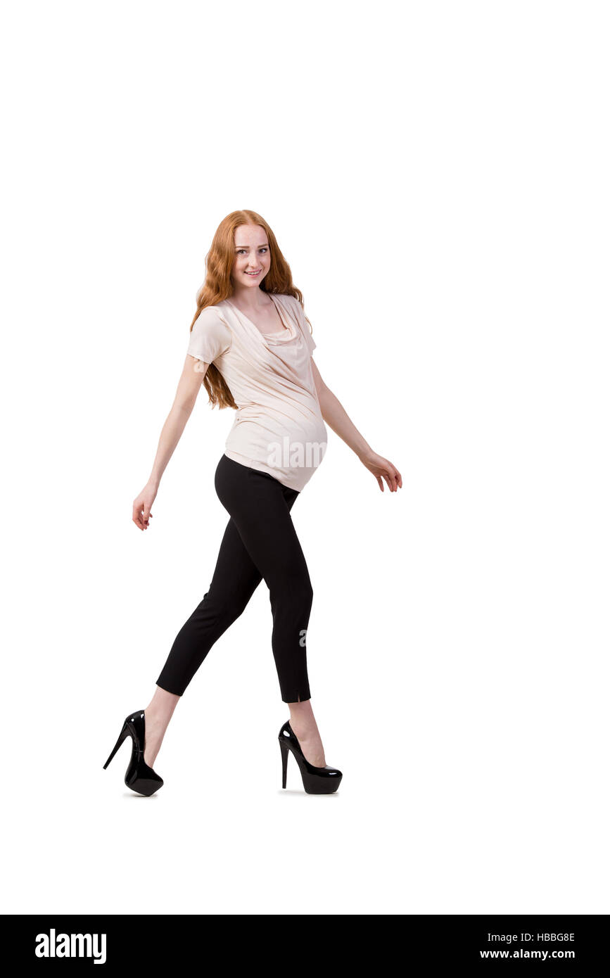 Young pregnant woman isolated on white Stock Photo - Alamy