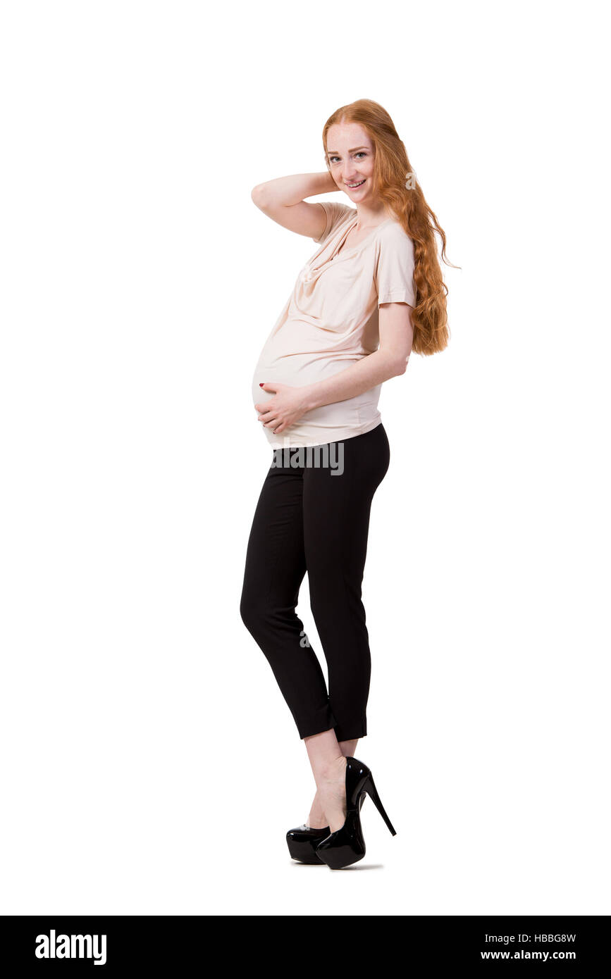 Young pregnant woman isolated on white Stock Photo - Alamy