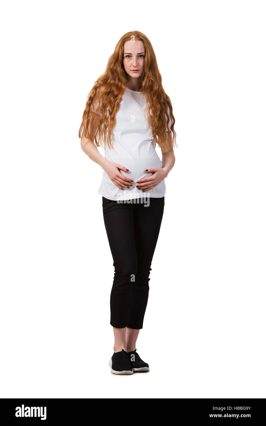 Young pregnant woman isolated on white Stock Photo - Alamy
