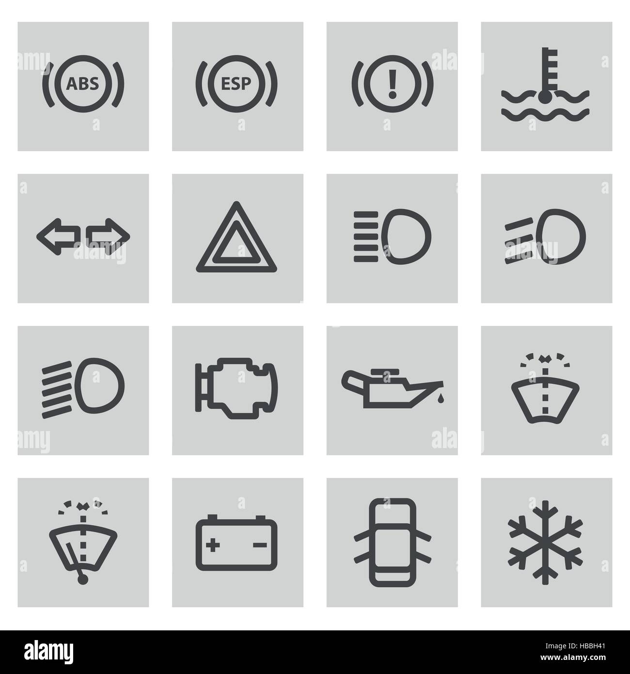 Vector line car dashboard icons set on grey background Stock Vector