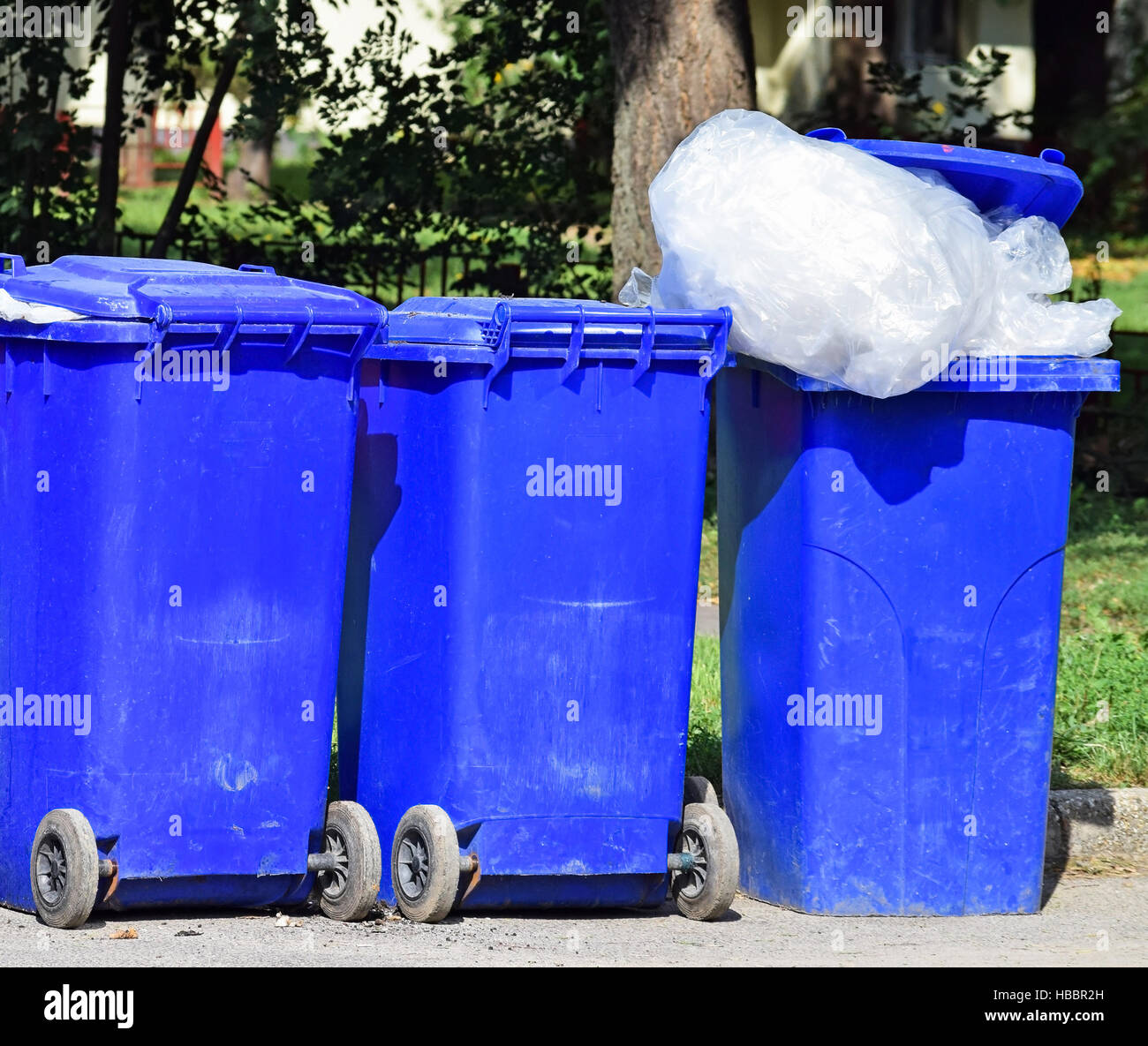 Wheeled garbage cans on the street Stock Photo Alamy