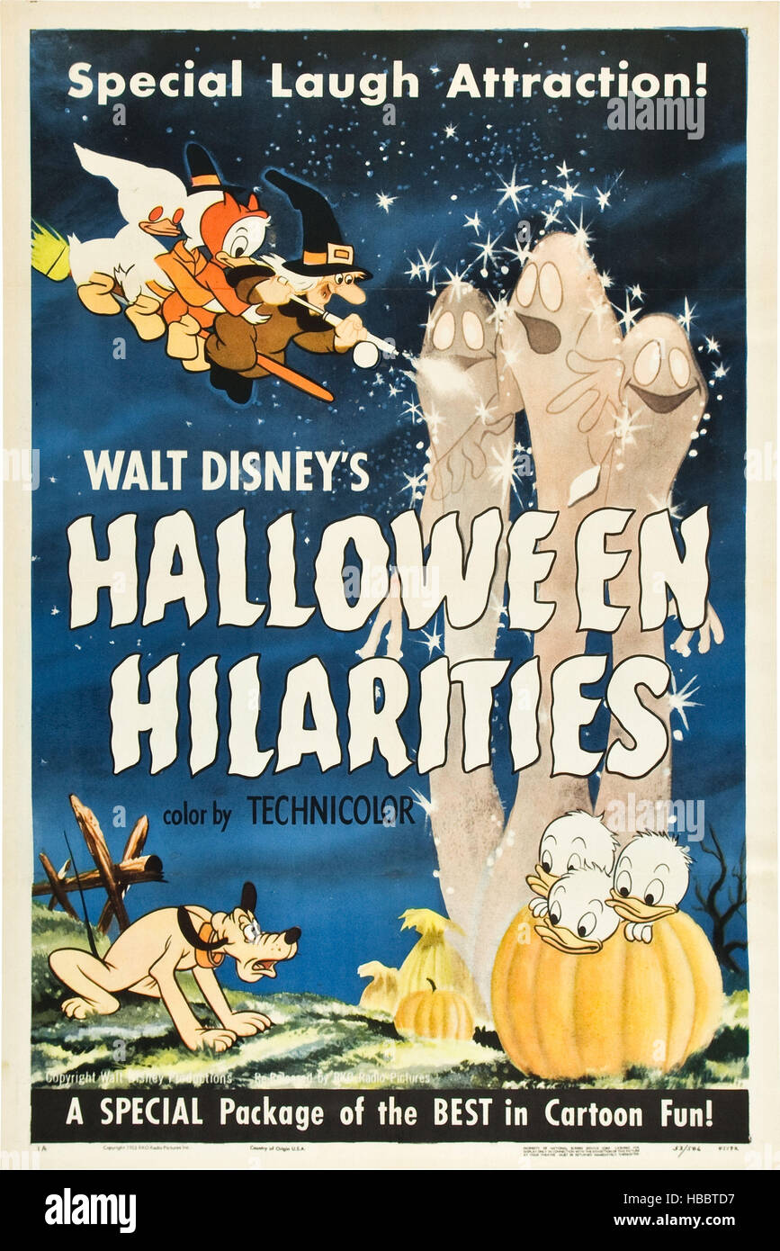 WALT DISNEY'S HALLOWEEN HILARITIES, poster art for compiled collection of Walt Disney animated shorts, Pluto (bottom left), Stock Photo