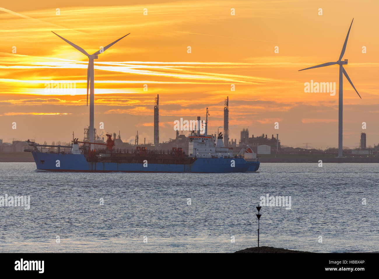 Ship on the Dollart, East Frisia Stock Photo