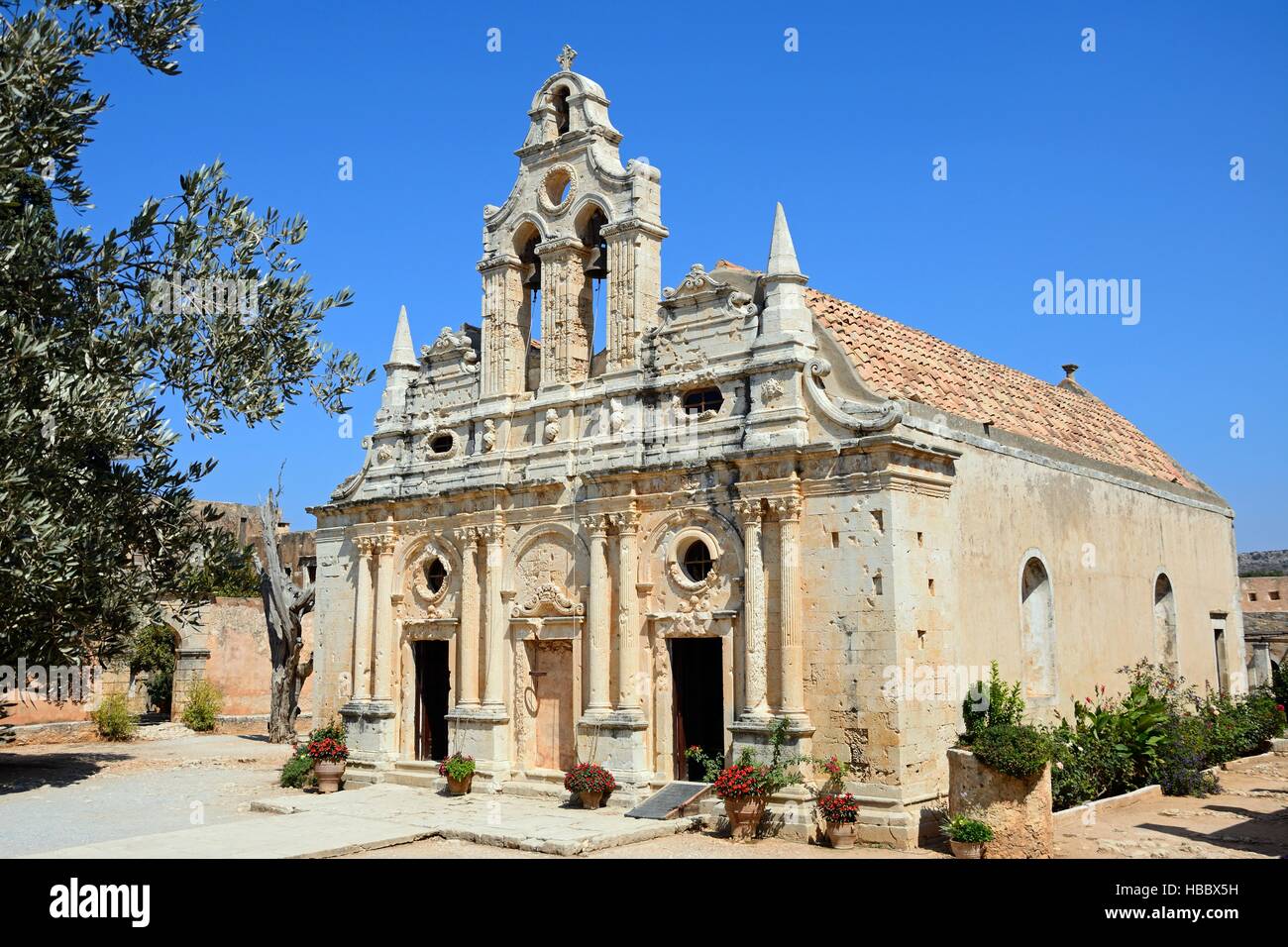 Front view of Arkadi Monastery, Arkadi, Crete, Greece, Europe. Stock Photo