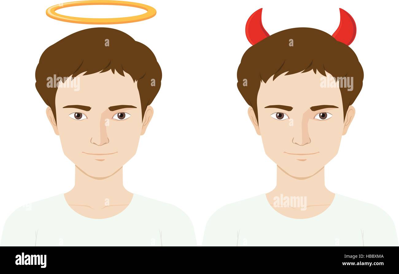 Men with evil horns and angel ring illustration Stock Vector Image & Art -  Alamy