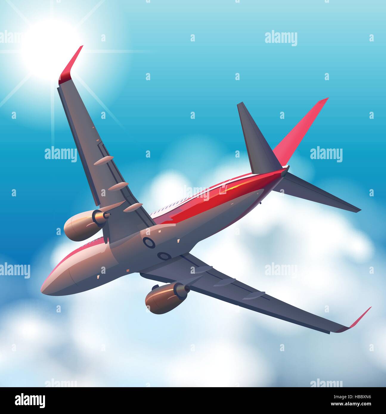 Airplane flying in blue sky illustration Stock Vector Image & Art - Alamy