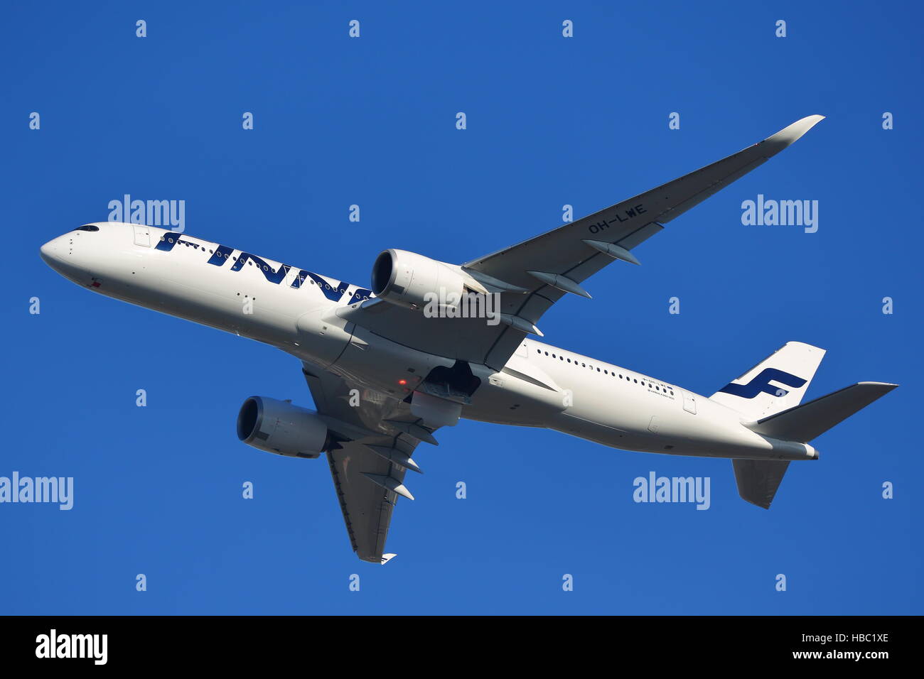 Finnair Airbus A350-900 OH-LWE departing from London Heathrow Airport, UK Stock Photo