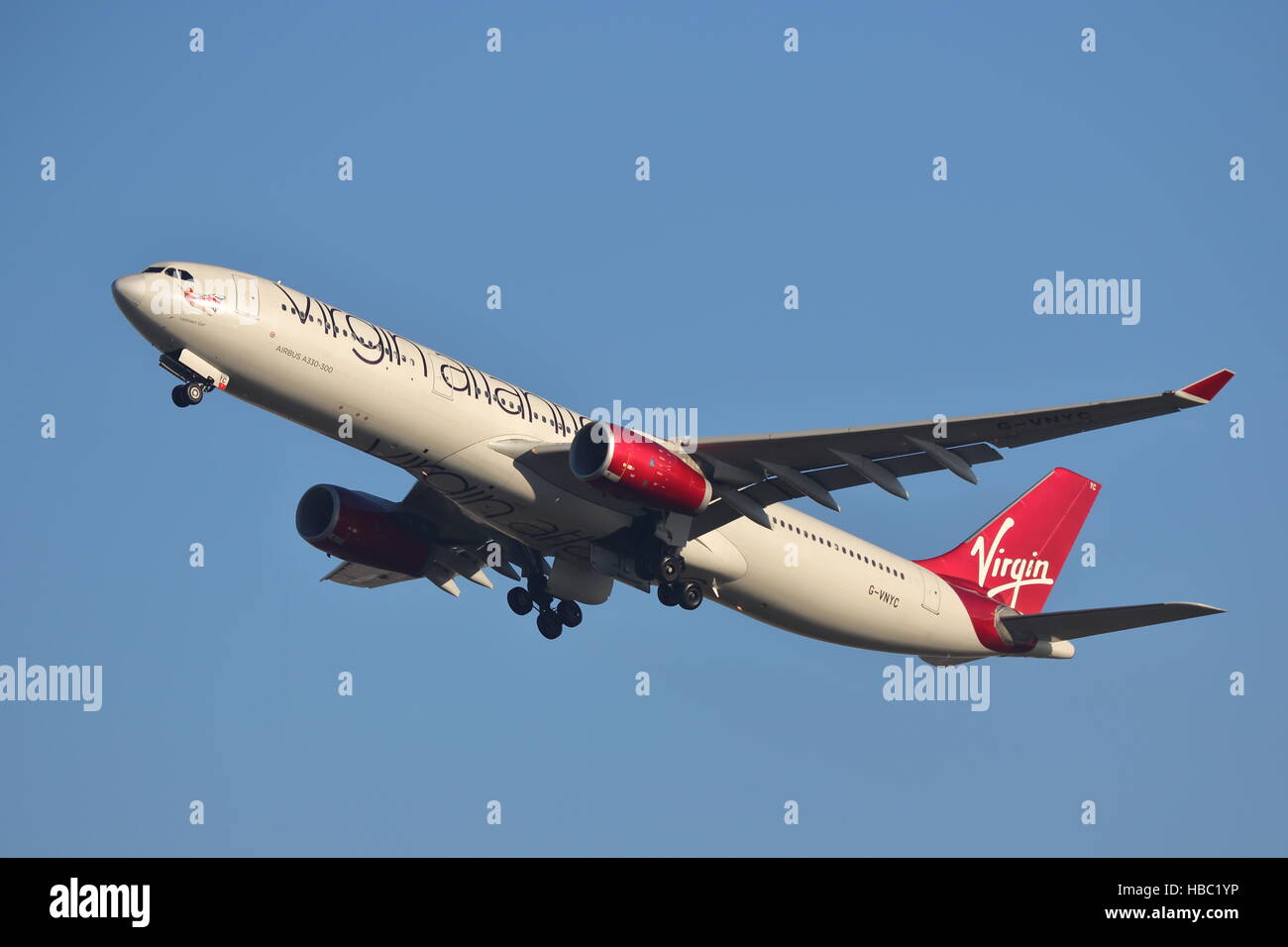 Virgin Atlantic Airbus 330-300 G-VNYC departing from London Heathrow Airport, UK Stock Photo