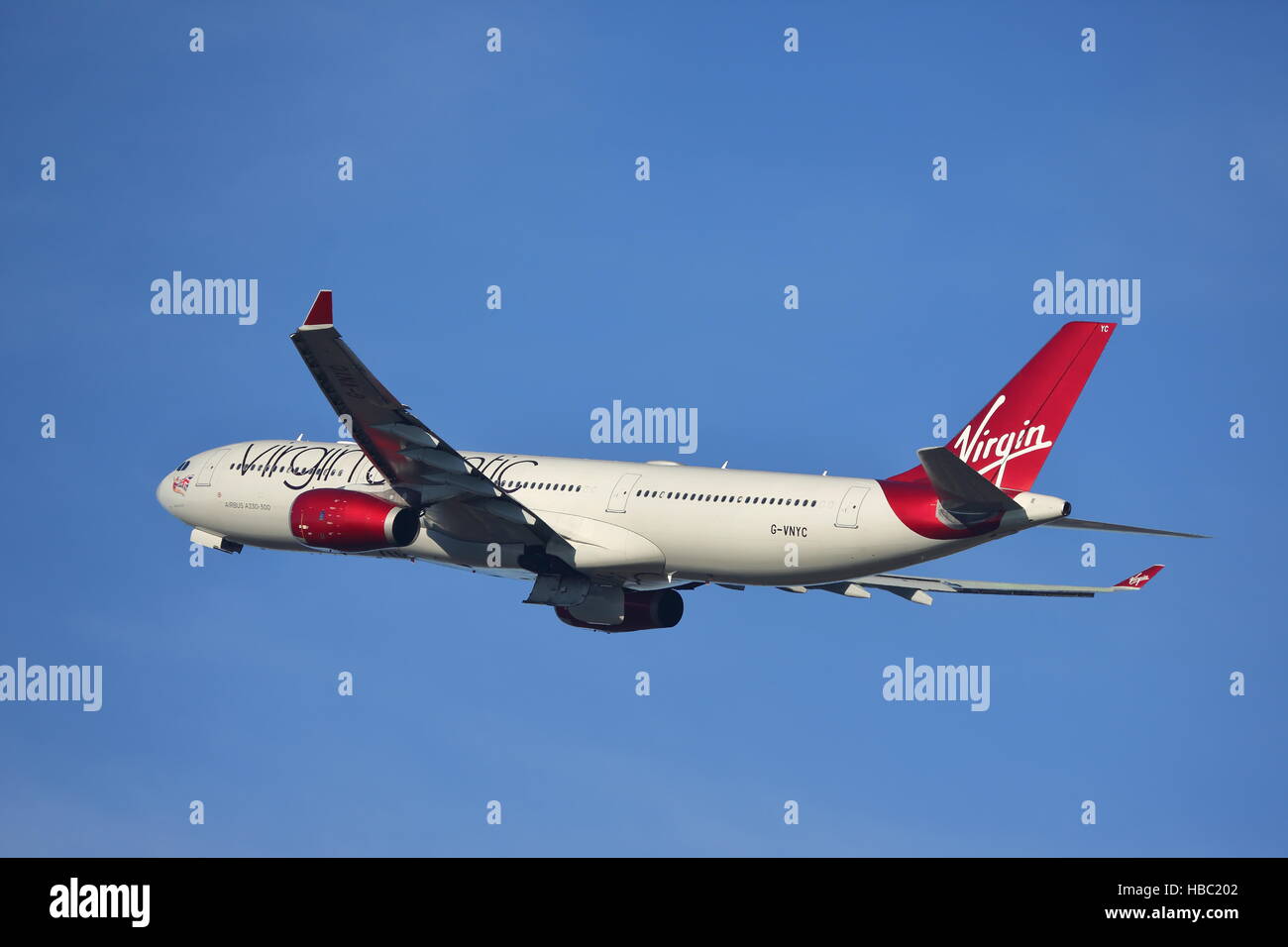 Virgin Atlantic Airbus 330-300 G-VNYC departing from London Heathrow Airport, UK Stock Photo