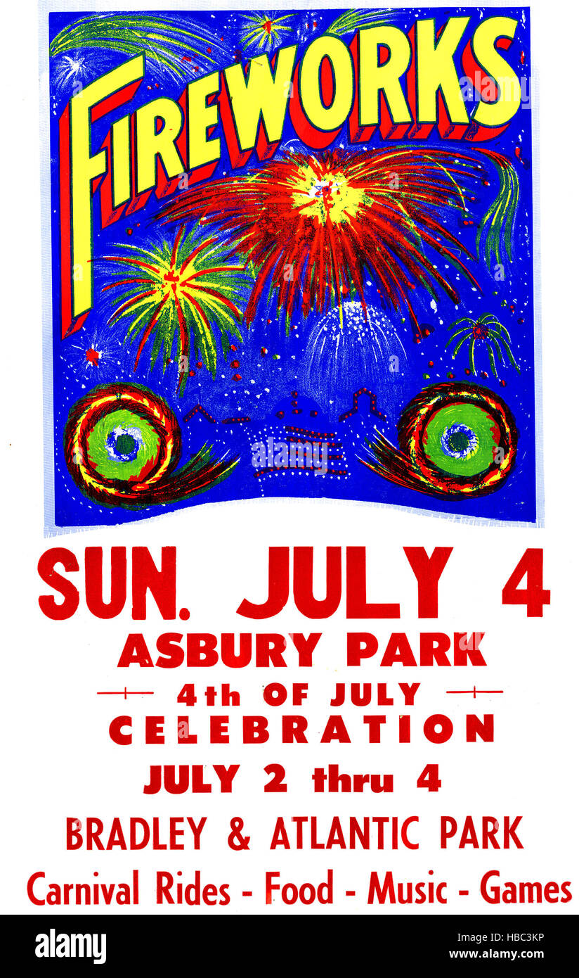 Asbury Park, poster announcing fireworks at a carnival for the Fourth