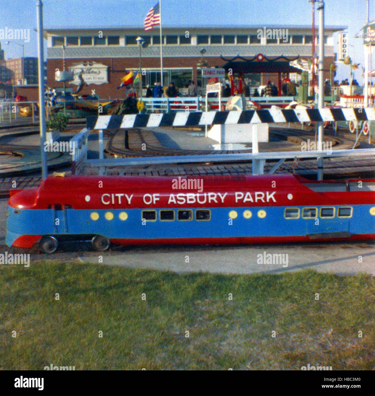 Asbury Park, miniature train ride for children, reads 'City of Asbury
