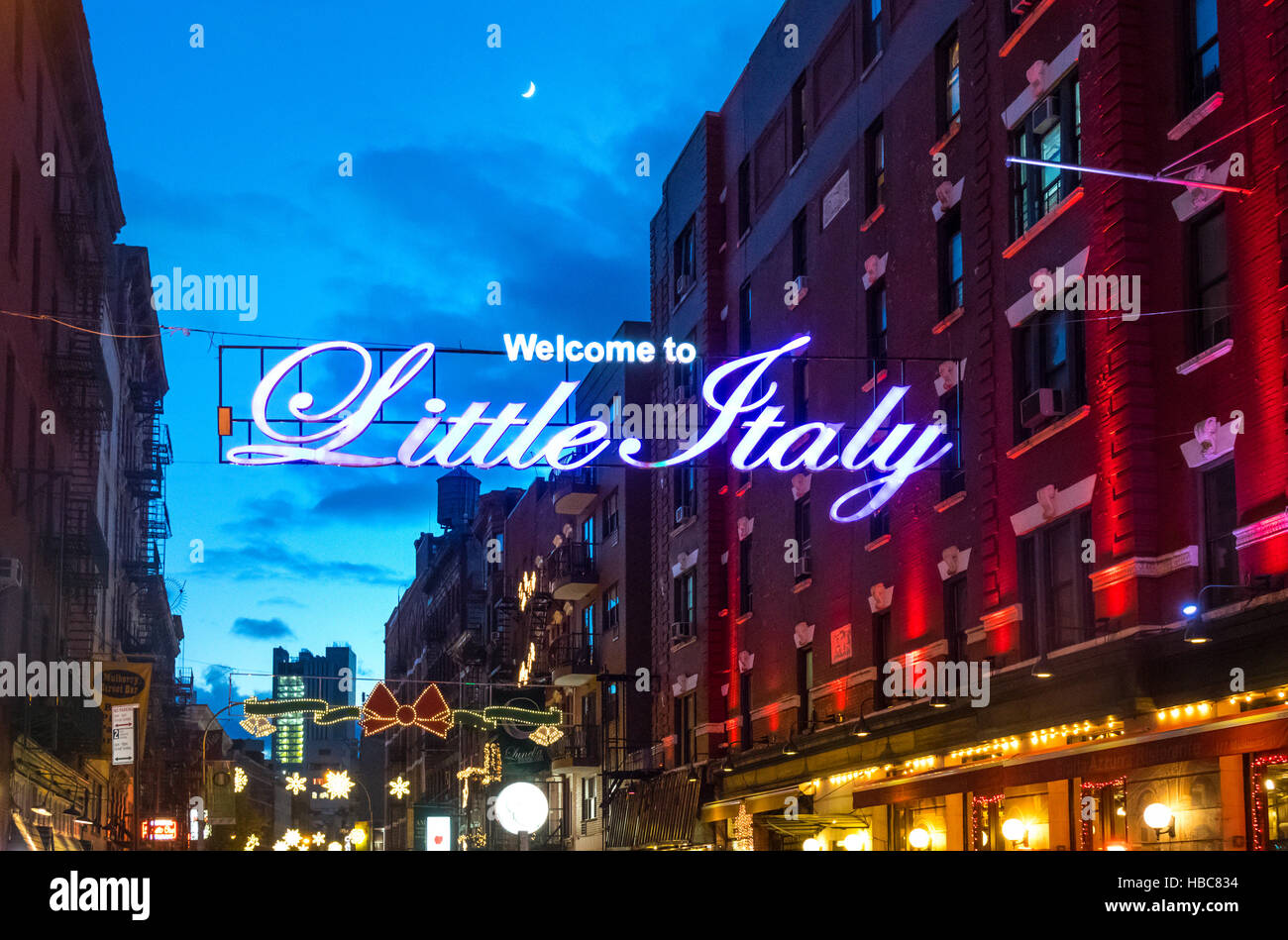 Welcome to Little Italy sign on Mulberry Street in New York City Stock Photo