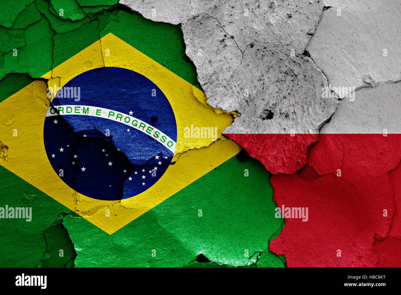 flags of Brazil and Poland painted on cracked wall Stock Photo - Alamy