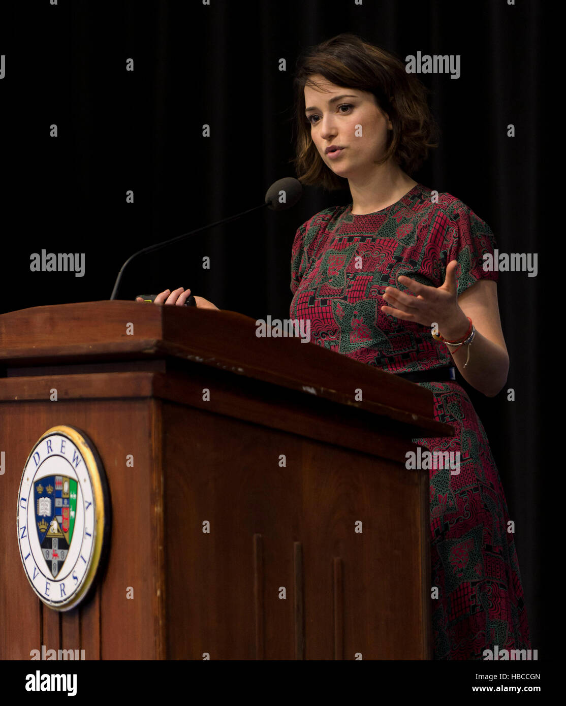 Madison, New Jersey, USA. 04th Dec, 2016. Comedian, actress and founder of Can't Do Nothing, MILANA VAYNTRUB, waits to address the Third Annual Sisterhood of Salaam Shalom Women's Leadership Conference at Drew University. The Sisterhood of Salaam Shalom is the first national network of Muslim and Jewish women to help build strong relationships between the two reliigions based on the development of trust and respect and the committment to wage peace and put an end to hate. © Brian Cahn/ZUMA Wire/Alamy Live News Stock Photo