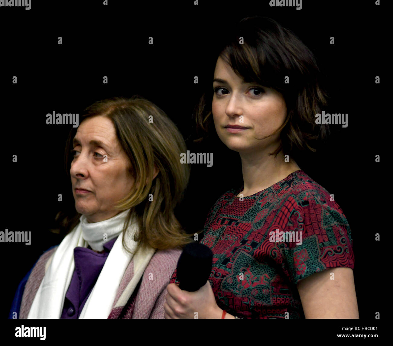 Madison, New Jersey, USA. 04th Dec, 2016. Comedian, actress and founder of Can't Do Nothing, MILANA VAYNTRUB, right, and Executive Director, SHERYL OLITZKY, wait to take the stage during the Third Annual Sisterhood of Salaam Shalom Women's Leadership Conference at Drew University. The Sisterhood of Salaam Shalom is the first national network of Muslim and Jewish women to help build strong relationships between the two reliigions based on the development of trust and respect and the committment to wage peace and put an end to hate. © Brian Cahn/ZUMA Wire/Alamy Live News Stock Photo