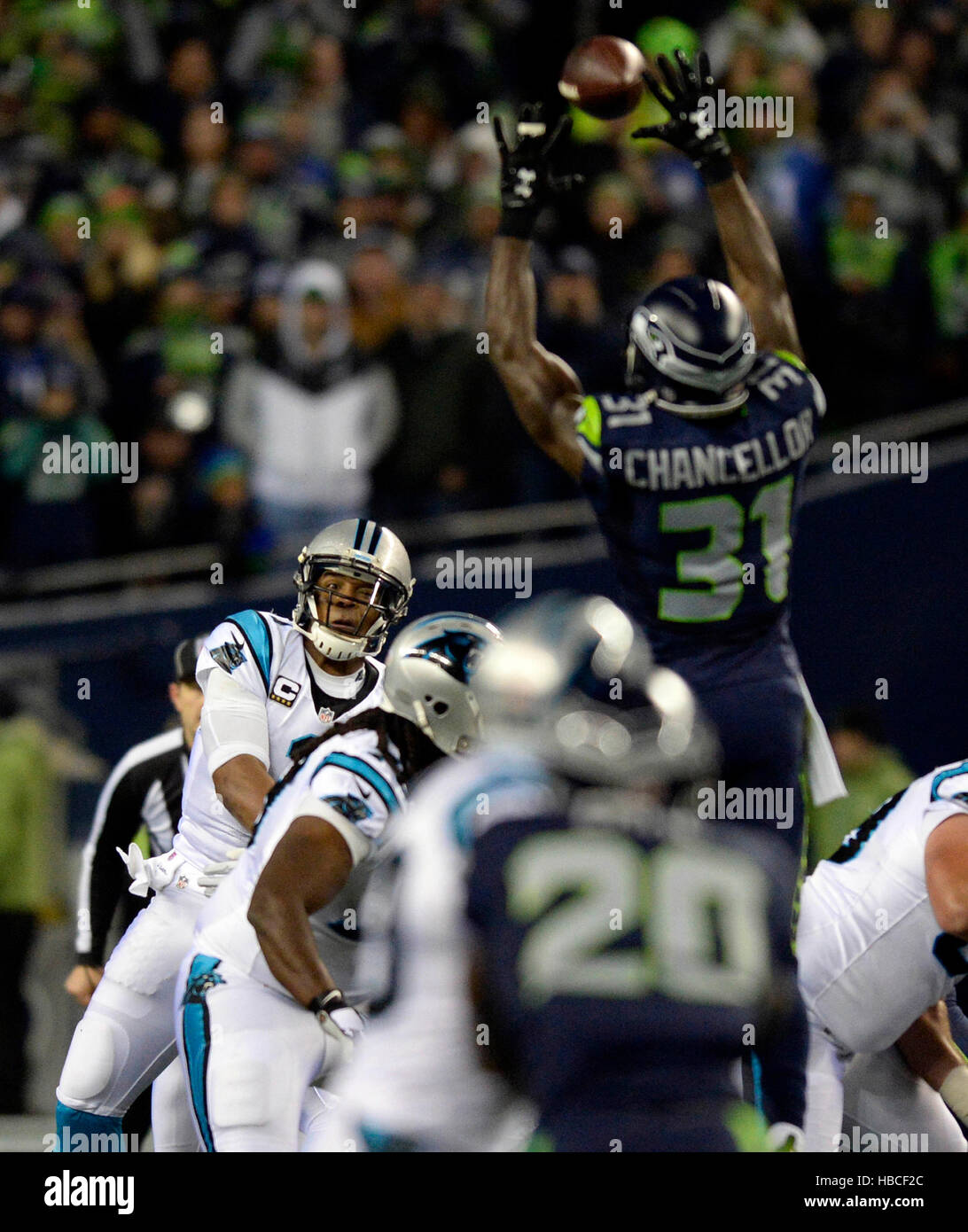 Seattle Seahawks strong safety Kam Chancellor makes a catch during NFL  football training camp, Monday, Aug. 7, 2017, in Renton, Wash. (AP  Photo/Ted S. Warren Stock Photo - Alamy