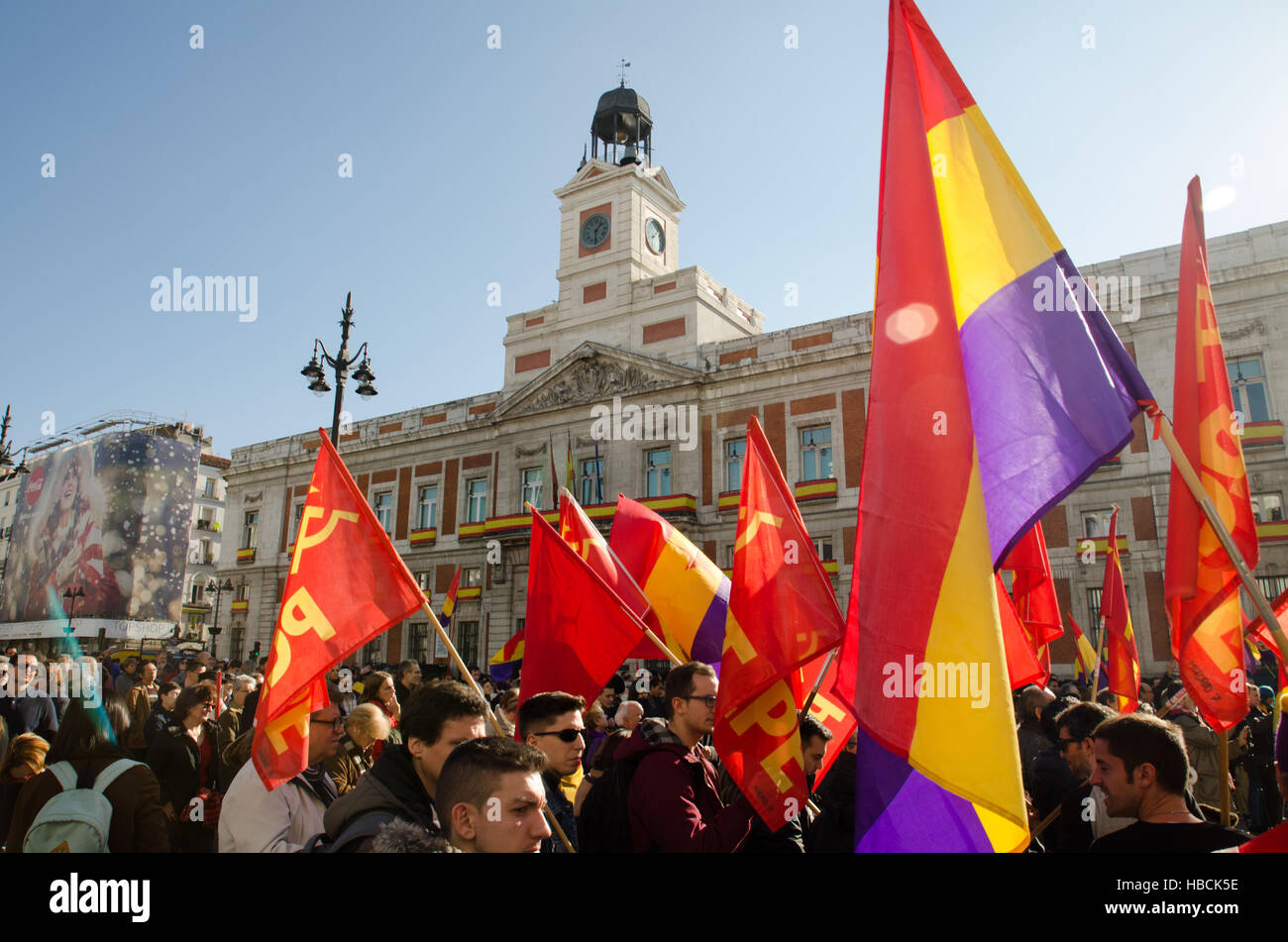 Madrid, Spain. 6th December, 2016. People carrying flags of the Second
