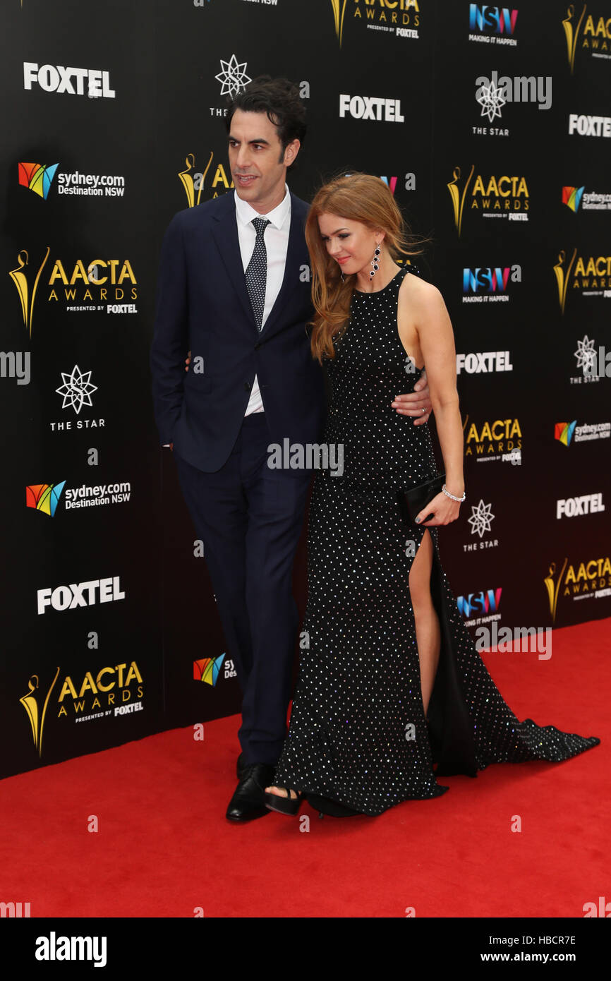 Sydney, Australia. 7 December 2016. Pictured: Sacha Baron Cohen and Isla Fisher. Celebrities, award nominees and industry figures attend the 6th AACTA (Australian Academy of Cinema and Television Arts) Awards at The Star, Pyrmont to celebrate screen excellence. Credit: Credit:  Richard Milnes/Alamy Live News Stock Photo