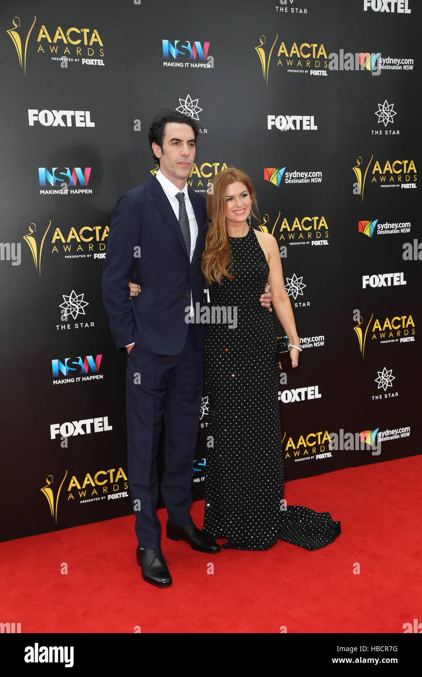 Sydney, Australia. 7 December 2016. Pictured: Sacha Baron Cohen and Isla Fisher. Celebrities, award nominees and industry figures attend the 6th AACTA (Australian Academy of Cinema and Television Arts) Awards at The Star, Pyrmont to celebrate screen excellence. Credit: Credit:  Richard Milnes/Alamy Live News Stock Photo
