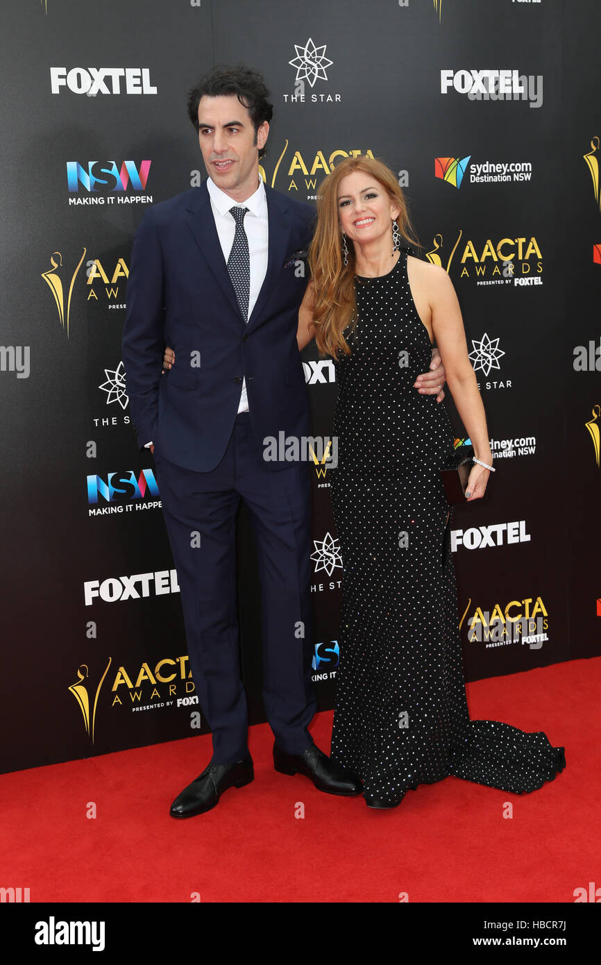 Sydney, Australia. 7 December 2016. Pictured: Sacha Baron Cohen and Isla Fisher. Celebrities, award nominees and industry figures attend the 6th AACTA (Australian Academy of Cinema and Television Arts) Awards at The Star, Pyrmont to celebrate screen excellence. Credit: Credit:  Richard Milnes/Alamy Live News Stock Photo