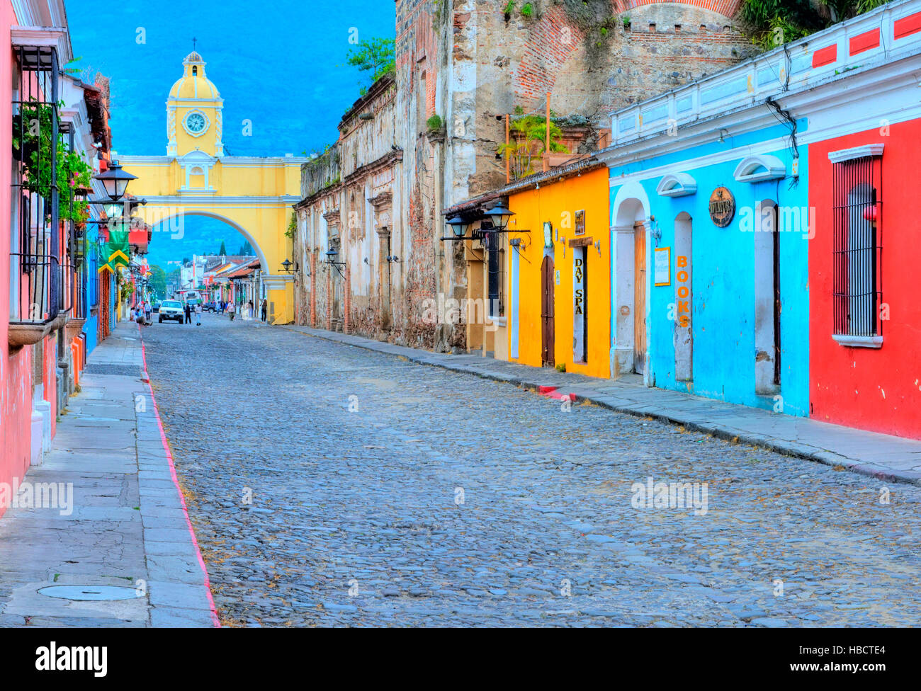 Street view of Antigua Guatemala. The historic city Antigua is UNESCO